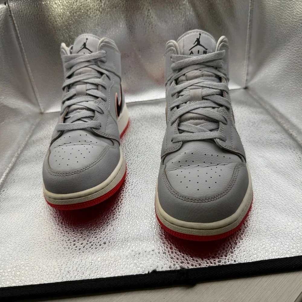 Size 7Y Nike Air Jordan 1‎ GS Mid Wolf Gray Pink Kids Sneaker Shoes 555112-060